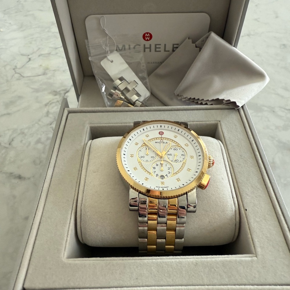 Michele Two-Tone Gold and Silver Watch - Picture 2 of 4